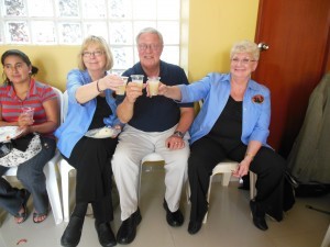 Garth, Marilyn Dryke, Foundation president, and myself toasting in Peru