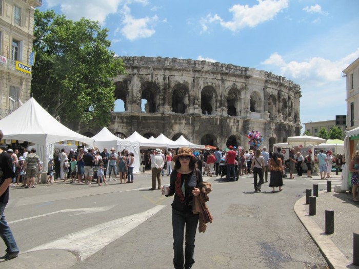 walking by the arenas in Nimes