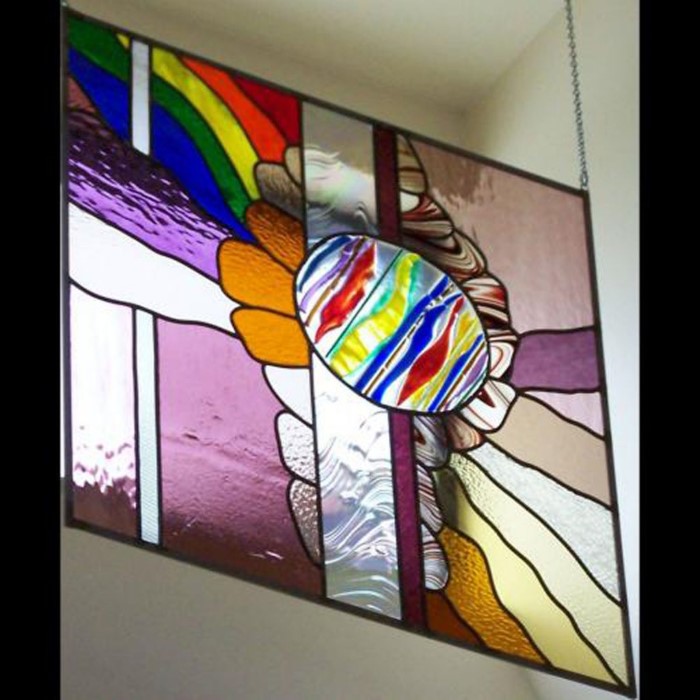 "Whispers of Botanical Ribbons," one of 8 stained and fused glass panels for clerestory lobby at the Renaissance community Center, 